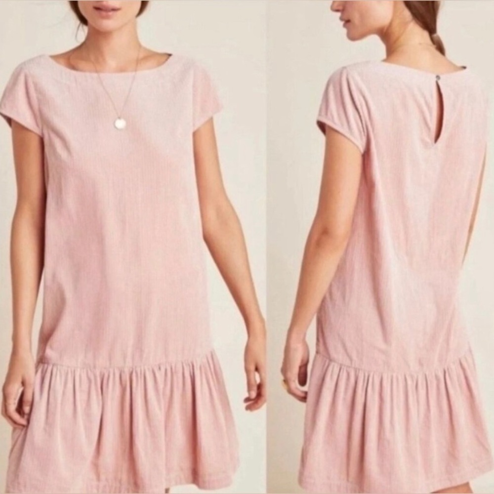ANTHROPOLOGIE Maeve Tessa Flounced Corduroy Dress Pink Size 0